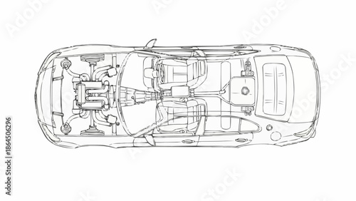 Detailed Car Blueprint - A Technical Illustration of Automotive Engineering.