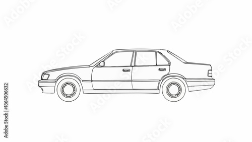 Detailed Line Art of a Classic Sedan Car.