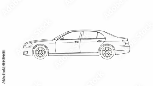 Detailed Line Art Illustration of a Modern Sedan Car.
