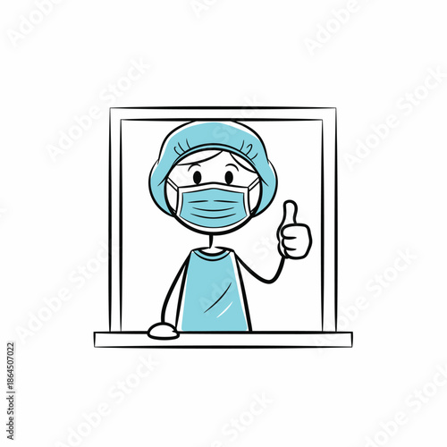 Healthcare Professional Giving Thumbs Up in a Window Frame