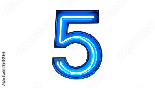 Illuminated number five glows with a neon effect against a black backdrop, rendered in blue and white