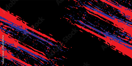 Car sticker wrap banner abstract sporty lines blue, red and black grunge color combination brush thunder storm pattern motorsport racing, vector illustration.