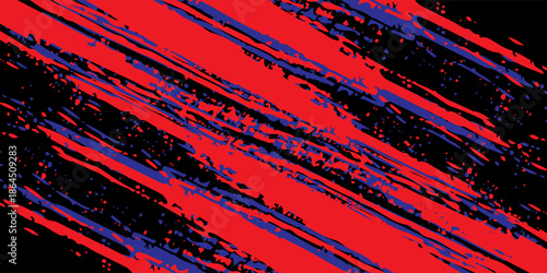 Car sticker wrap banner abstract sporty lines blue, red and black grunge color combination brush thunder storm pattern motorsport racing, vector illustration.