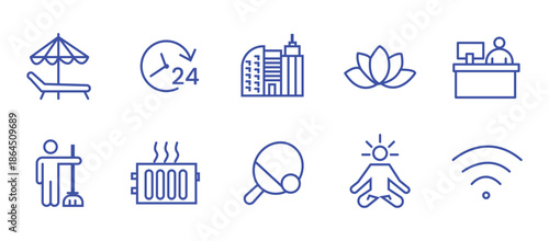 Building amenities icon set. Editable line icons. Vector illustration.