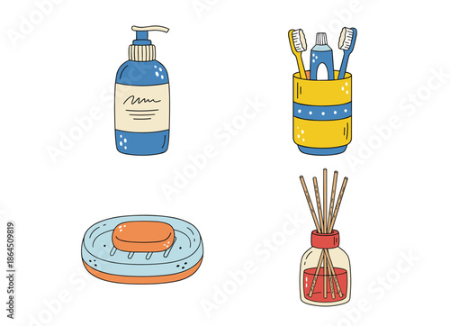 Bathroom hygiene and home fragrance set with soap dispenser toothbrush holder bar soap and aroma reed diffuser