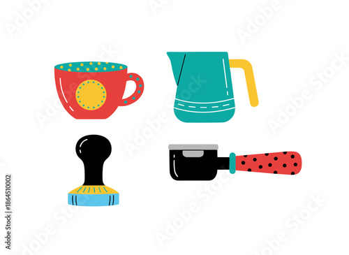 Professional Barista Coffee Tools Set Including Red Cup Milk Pitcher Tamper and Portafilter for Cafe and Espresso Making