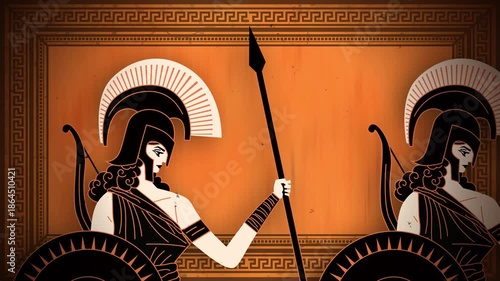 amazon warriors marching with shields and spears