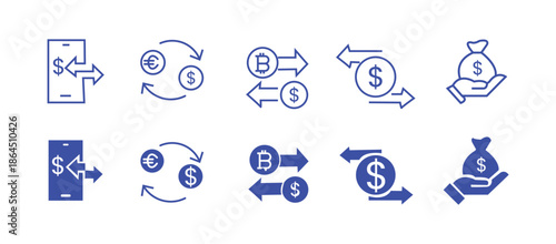 Money transfer icon set. Currency exchange and payment symbol. Vector illustration.