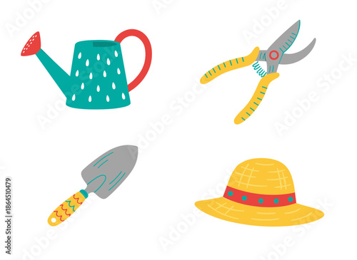 Professional Gardening Equipment Set with Watering Can Pruning Shears Hand Trowel and Straw Hat for Outdoor Horticulture Hobby