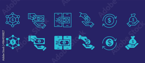 Money transfer icon set. Currency exchange and payment symbol. Vector illustration.