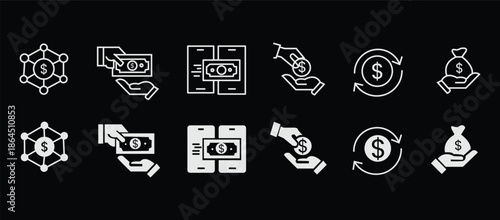 Money transfer icon set. Currency exchange and payment symbol. Vector illustration.