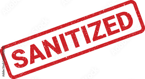 Grunge textured stamp impression indicating SANITIZED inside a rectangular frame, highlighting a process of purification