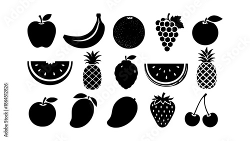 Scalable Fruit Silhouette Vector Icon Set for Healthy Food and Lifestyle Design