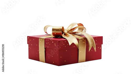 Luxurious Red Gift Box With Golden Ribbon And Sparkles On Black