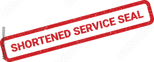 Grungy red rectangular seal prominently displaying SHORTENED SERVICE SEAL for official document authentication