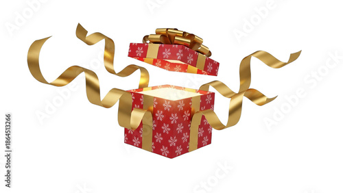 Magical Open Gift Box With Golden Ribbon Glowing Light Glitch