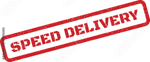 Grungy red rubber stamp illustration indicating swift package shipping or rapid product movement across locations