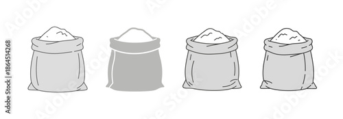 Four sacks of white powder, possibly flour or sugar, depicted in a simple line drawing illustration