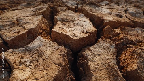Parched, cracked clay surface with jagged browns and deep fissures forming rough polygonal patterns