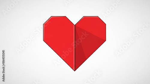 A broken red heart shape with geometric facets on a white background, symbolizing love