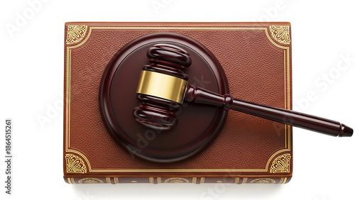 Legal Gavel on Law Book, Judicial Setting, Image Perspective, Symbolizing Justice