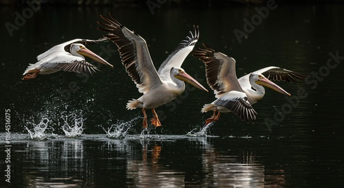 Brown Pelicans Taking Flight on Water – Wildlife Photography of Coastal Birds in Action