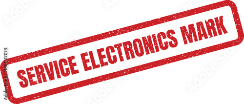 Rectangular distressed red rubber stamp featuring Service Electronics Mark text, useful for repair or warranty identification