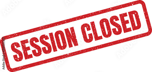 Rectangular grunge effect rubber stamp illustration indicating a specific meeting or period has officially closed