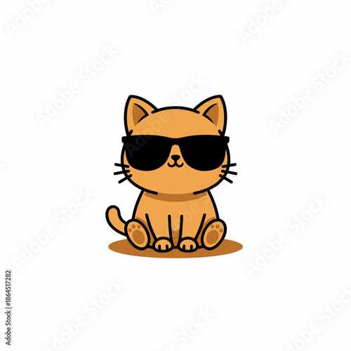 Cute Cartoon Cat Wearing Sunglasses Sitting Down Adorable Feline Character.