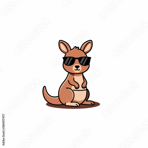 Cute Cartoon Kangaroo Wearing Sunglasses Sitting Down.