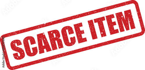 Rectangular rubber stamp with distressed texture presenting the words scarce item for limited stock notifications