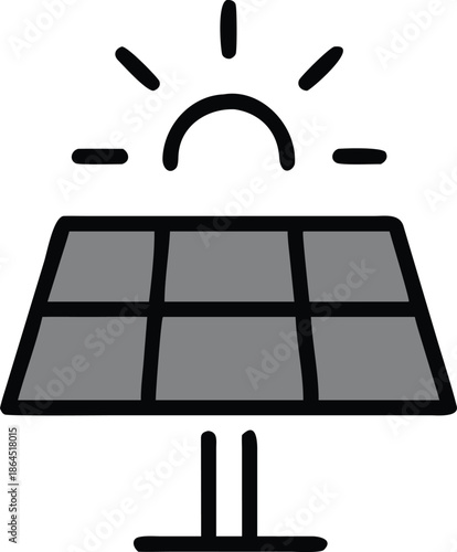 A minimalist icon representing a solar panel generating clean, renewable energy from the sun