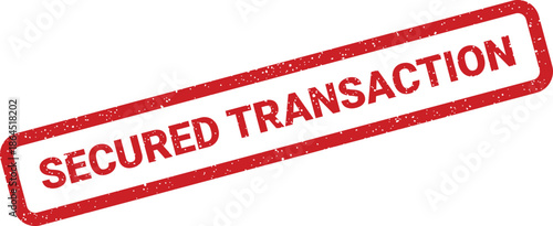 Red distressed rubber stamp graphic with the clear message SECURED TRANSACTION for financial confidence and online safety