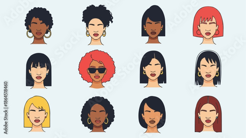 Diverse Collection of Womens Portraits with Various Hairstyles.