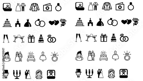 Black wedding icons set for commercial design projects and presentations