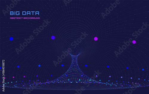 Abstract futuristic data torus from color dots connecting in  lines.  Concept visualization for technology, analytics and network. Big Data.