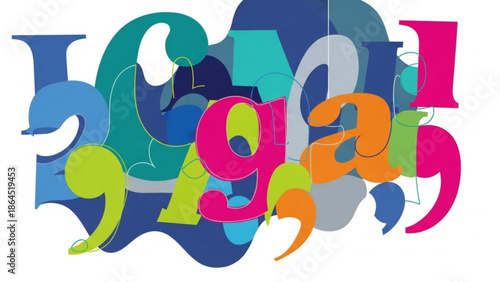 A vibrant graphic illustration of colorful typography showcasing various quotation marks and symbols in a playful, abstract design.