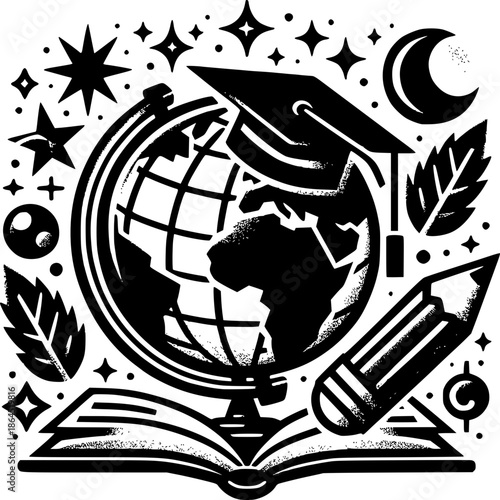 Knowledge Universe: An artistic representation of global learning, combining elements of education, discovery, and universal knowledge.