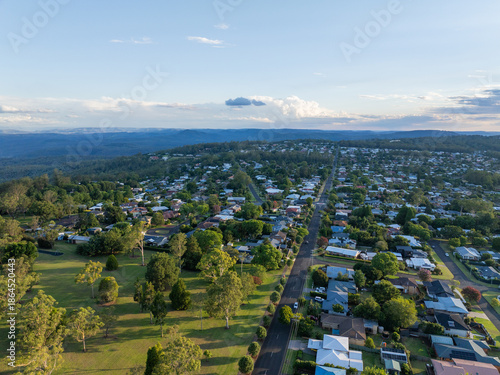 Scenic aerial view of Toowoomba residential areas near Picnic Point park, Queensland, Australia