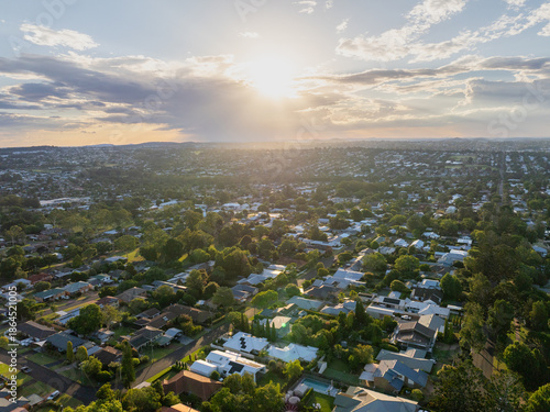 Scenic aerial view of Toowoomba residential areas near Picnic Point park, Queensland, Australia
