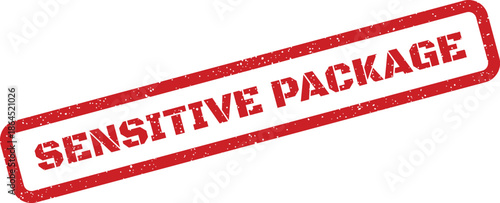 Red grunge rubber stamp for shipping labels indicating a sensitive package needing special handling and careful delivery