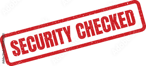 Red grunge rubber stamp icon indicating that security measures have been successfully checked and verified