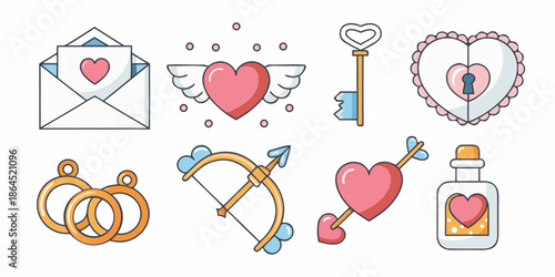 Collection of charming valentine s day themed illustrations and romantic symbols