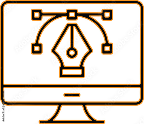 Computer monitor with pen nib graphic design icon