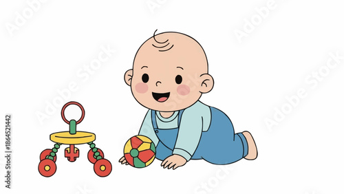 Adorable Baby Playing with Toys on the Floor.