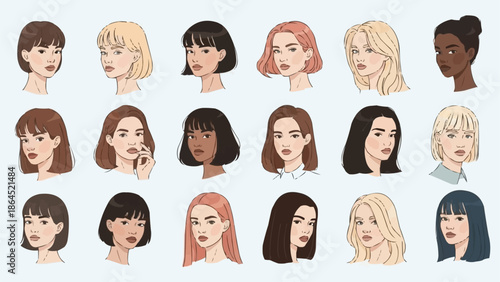 Diverse Women Portraits - A Collection of Unique Hairstyles and Skin Tones.
