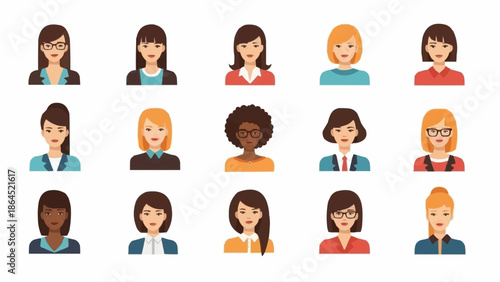 Diverse Collection of Professional Women Avatars for Business and Design.