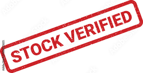 Red grunge rubber stamp with a diagonal message indicating a stock verified status for inventory control systems