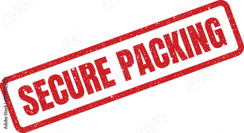 Red rectangle rubber stamp with secure packing message for safe delivery confirmation and protection