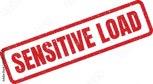 Red rectangular distressed stamp with SENSITIVE LOAD in prominent uppercase text, indicating cargo needing careful transport procedures